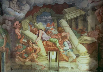 Sala dei Giganti, detail van de vernietiging van de reuzen door Jupiters bliksems (detail)