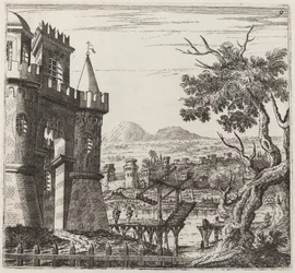 Landschap met een kasteel en een ophaalbrug