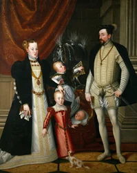 Keizer Maximiliaan II van Oostenrijk van het Heilige Roomse Rijk 1527-1576 en zijn vrouw infante Maria van Spanje met de