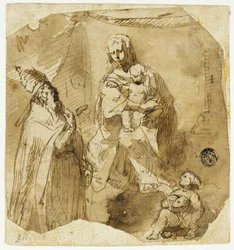 Madonna en Kind met Kind Johannes de Doper en Kerkelijke Heilige