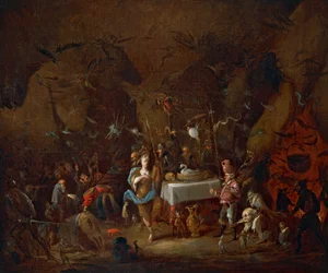 Heksenbijeenkomst, door Giuseppe Bernardino Bison, olieverf op doek, Italië