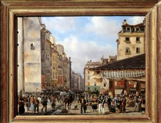 Les Halles en rue de la Tonnellerie in 1828: uitzicht op Parijs in de 19e eeuw