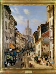 Milaan, schilderij met voorstelling van La Corsia dei Servi