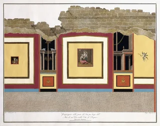 Het grootste deel van de langste muur van een atrium van Pompeii