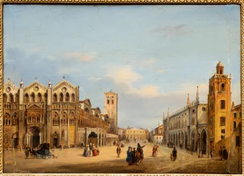 Trento en Trieste Plein in Ferrara (olie op paneel)