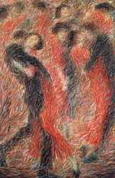 Tango, vrouw in rood gekleed dansend, fantasie van dansend paar