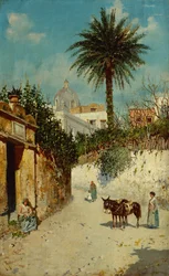 Een straatbeeld in Napels (olieverf op doek)