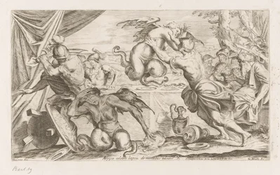 Aeneas en zijn metgezellen vechten met de Harpijen Omzwervingen van Aeneas (serietitel) L