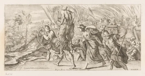 Aeneas vlucht met zijn familie uit Troje