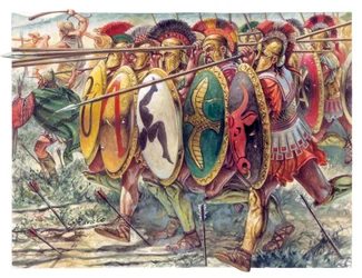 Oud Griekenland: hoplieten, zwaarbewapende infanterie - Oud Griekenland: hoplieten - Illustratie door Giuseppe Rava