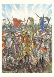 Aanval van de Franse ridders bij de Slag van Azincourt (25 oktober 1415)