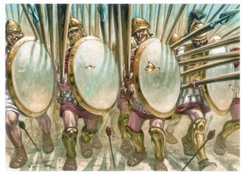 Koninkrijk Macedonië: De aanval van Macedonische falangisten - Illustratie door Giuseppe Rava