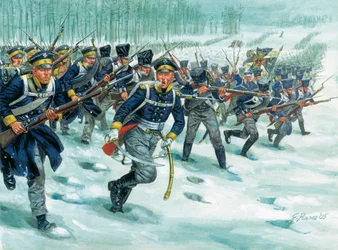 Landwehr van de Pruisische infanterie in de sneeuw