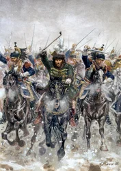 Pruisen en Polen Campagne: Joachim Murat (1767-1815) aan het hoofd van de cavalerie bij de Slag bij Eylau op 8 februari