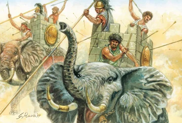 Romeinse Oudheid: de olifanten van Hannibal (Illustratie door Giuseppe Rava)
