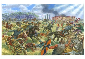 Romeinse cavalerie vecht tegen het Frankische leger