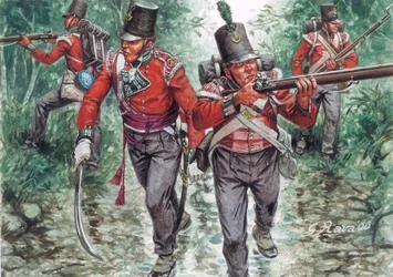 Soldaten van de Britse Infanterie Patrouilleren rond 1810