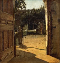 Binnenplaats in de zon, interieur van landhuis