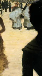 Terugkeer uit het Bois de Boulogne, Dame met een hond (detail)
