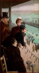 De races in het Bois de Boulogne. Toeschouwers kijken naar paardenraces. Giuseppe De Nittis (1846-1884), 1881, Rome, Galleria Nazionale d
