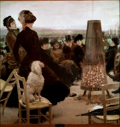 De races in het Bois de Boulogne. Toeschouwers kijken naar paardenrennen. 1881. Rome, Galleria Nazionale d
