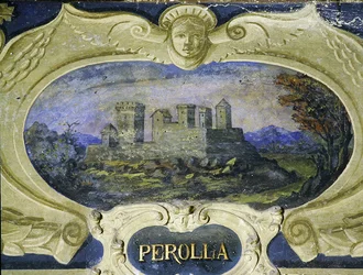 Perolla, uit een serie cartouches met afbeeldingen van de residenties van Conte Pannochieschi d
