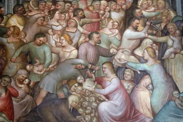 De doopkapel van Padua. Plafondschilderingen 14e eeuw door Giusto de Menabuoi. Afslachting van de onschuldigen. Padua. Italië. (foto)