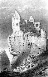 Het kasteel van Crussol, Saint-Peray, Frankrijk, 19e eeuw