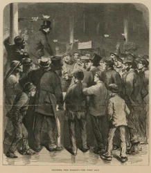 Columbia Vismarkt - de eerste verkoop (gravure)