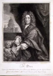 Portret van Christopher Wren gegraveerd voor Elme