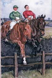 Hoe we de favoriet versloegen: Nek aan nek, uit Gedichten van Adam Lindsay Gordon gepubliceerd door T. N. Foulis, 1912