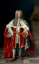 Portret van Henry, 1e burggraaf St. John (1652-1742), in zijn kroningsgewaden, 1727