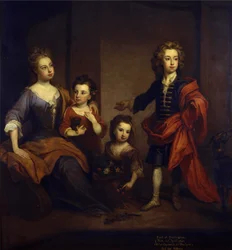 Portret van Richard Boyle, 3e Graaf van Burlington, met zijn drie zusters, Elizabeth, Juliana en Jane Boyle, ca. 1700