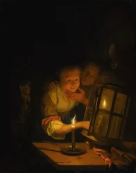 Een amoureus stel betrapt bij het aansteken van een lantaarn