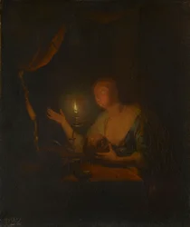 De boetvaardige Magdalena bij kaarslicht