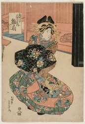 De Courtisane Hinaogi van de Daikokuya bij de Ingang van Kadomachi, ca. late 1820s of vroege 1830s