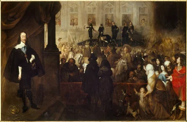 De terechtstelling van Karel I op Whitehall Square (White Hall in Londen). Karel I Stuart (1600-1649), koning van Engeland, Schotland en Ierland van 1625 tot 1649, onthoofd tijdens de eerste Engelse Revolutie. Vlaamse school.
