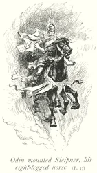 Odin bestijgt Sleipner, zijn Achtbenig Paard (litho)