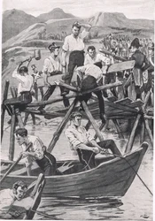 De bouw van de brug over de Guadiana, 3 april 1811, illustratie uit 