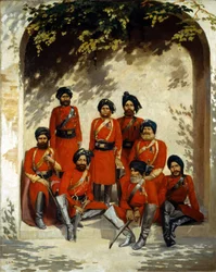 Officieren en onderofficieren van het Indiase leger, 2e Regiment Cavalerie, Punjab Frontier Force, c.1863