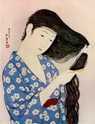 Een Japanse vrouw die haar haar kamt, 1920-1930