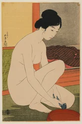 Vrouw Baden, Taisho-periode, oktober 1915 (kleuren houtsnede)
