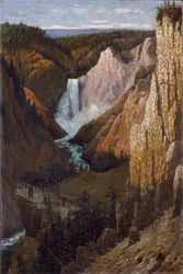 Uitzicht op de Lower Falls, Grand Canyon van de Yellowstone