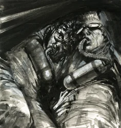 Davis ontsnappingsuitrusting gebruikt door zeelieden onder water