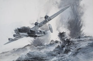 Het zinken van de Laconia in 1942 (gouache op papier)