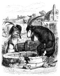 De vos en de geit: fabel van La Fontaine geïllustreerd door Grandville.