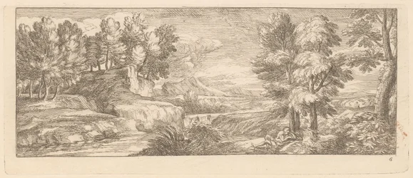 Rivierlandschap met rustende figuren Rivierlandschappen (serietitel)