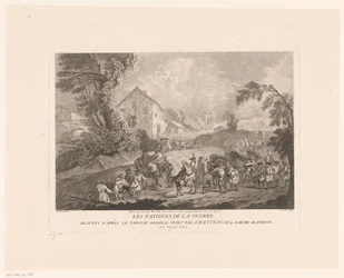 Landschap met langstrekkende groep soldaten