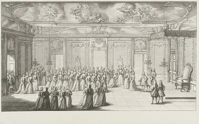 De Audiëntiekamer tijdens de ontvangst van de bruid in het paleis van Dresden op 2 september 1719