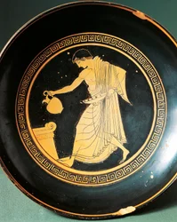 Kylix door Douris die jeugd bij een altaar afbeeldt, 6e eeuw v.Chr.